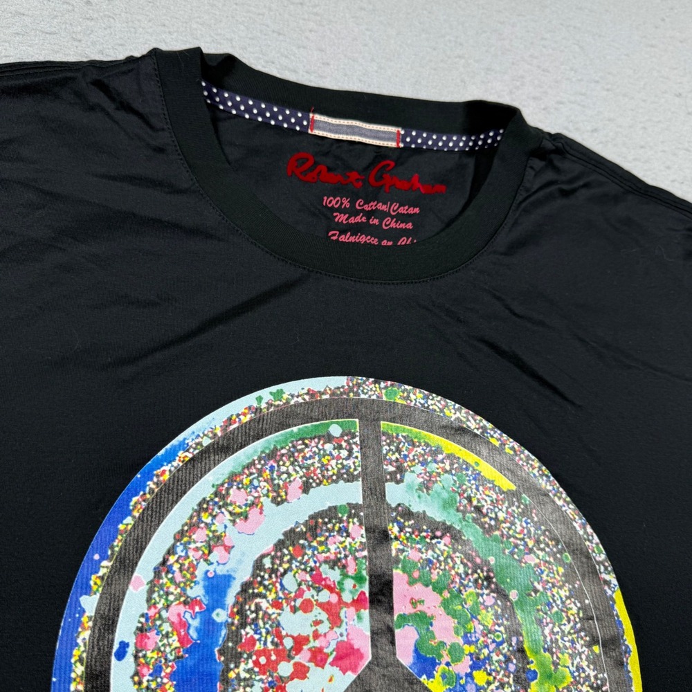 Robert Graham Mens XXL Black Peace Sign Graphic Cotton Short Sleeve T-Shirt